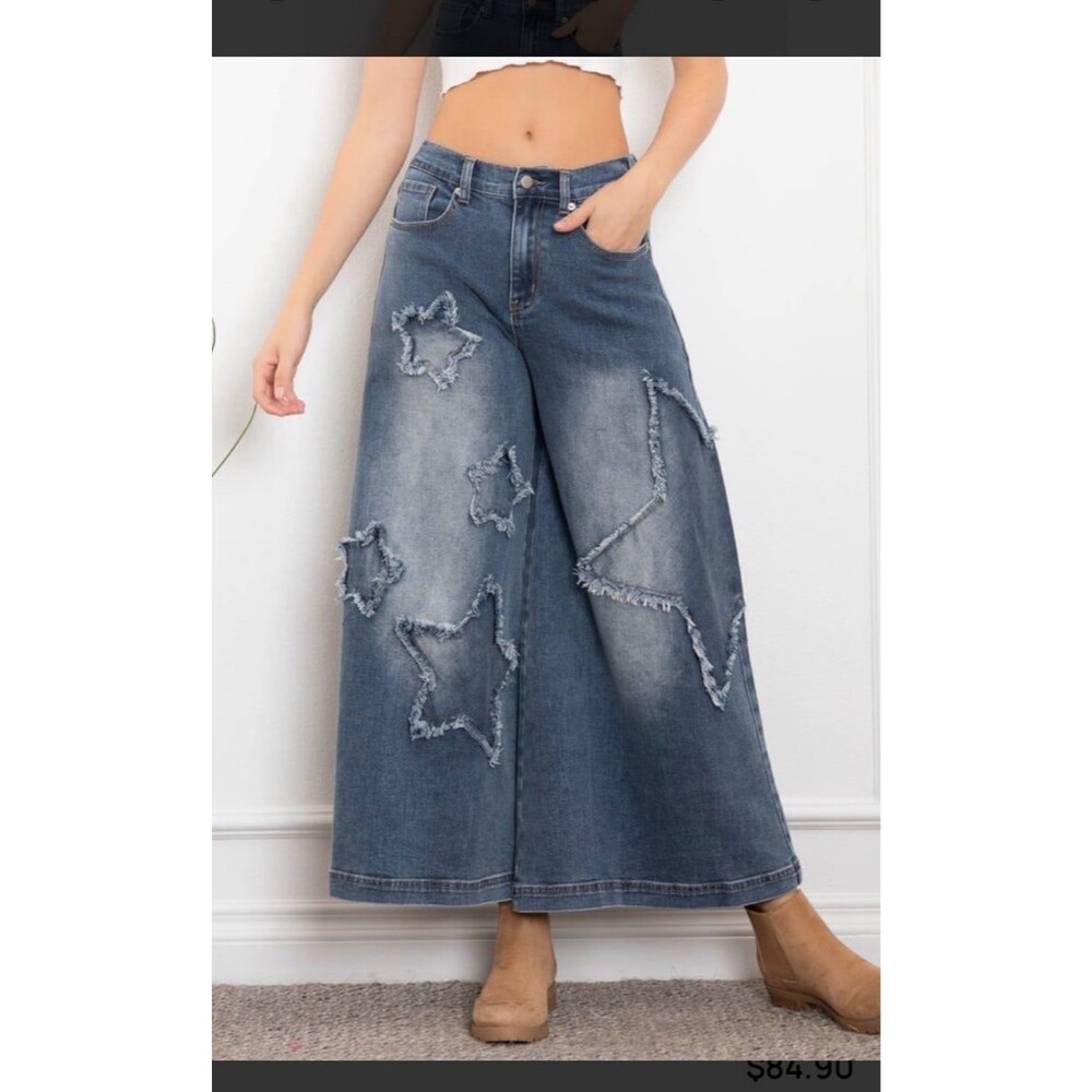 BLUE VELVET Jeans BLUEVELVET brand jeans star jeans wide leg baggie 90s flare - Picture 1 of 5